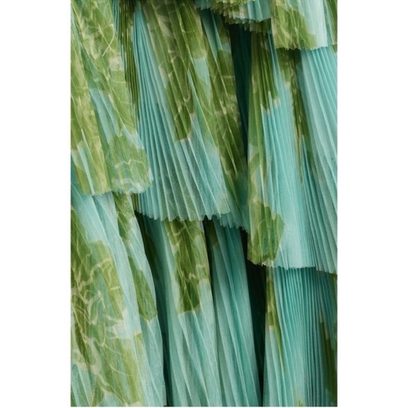 ANTHROPOLOGIE Hutch Lanza Strapless Pleated Tiered Ruffle Tulle Maxi Dress Green - Picture 9 of 15